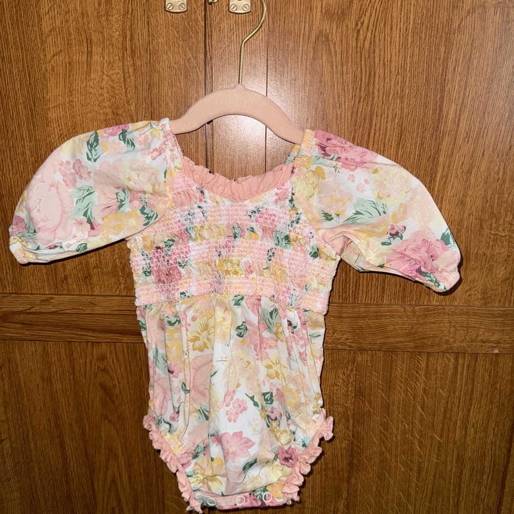 Ivy City Co Floral Baby Bodysuit in Pink and Yellow